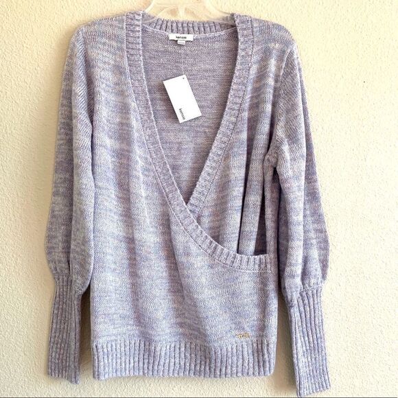 Kensie Lavender Metallic Faux Wrap Sweater - Picture 3 of 11